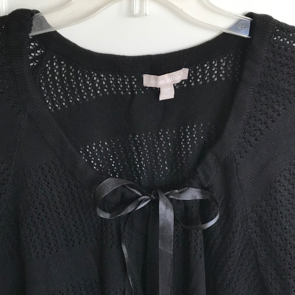 WOMAN WITHIN 100% Cotton Knit Cardigan Tie Neck Black Top Women’s Plus Size 4X - Picture 3 of 16